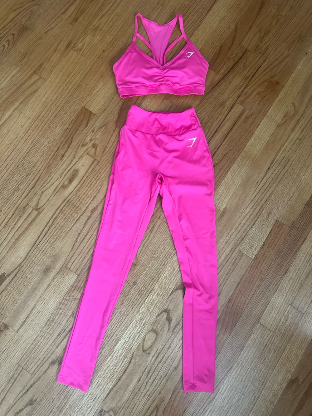 Gymshark Neon Pink High-Rise Leggings with Strappy Sports Bra Set